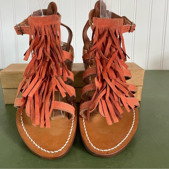 K Jacques Strappy Sandals w Fringed Vamps in Terra Cotta Nubuck *France* - Picture 10 of 12